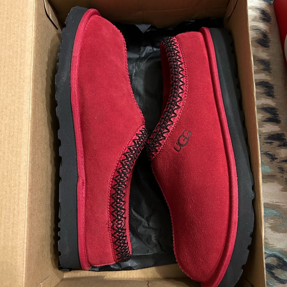 UGG Red Suede Slip-On Moccasins